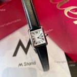 Swiss Copy Cartier Tank Must Sapphire watch Black Leather Band